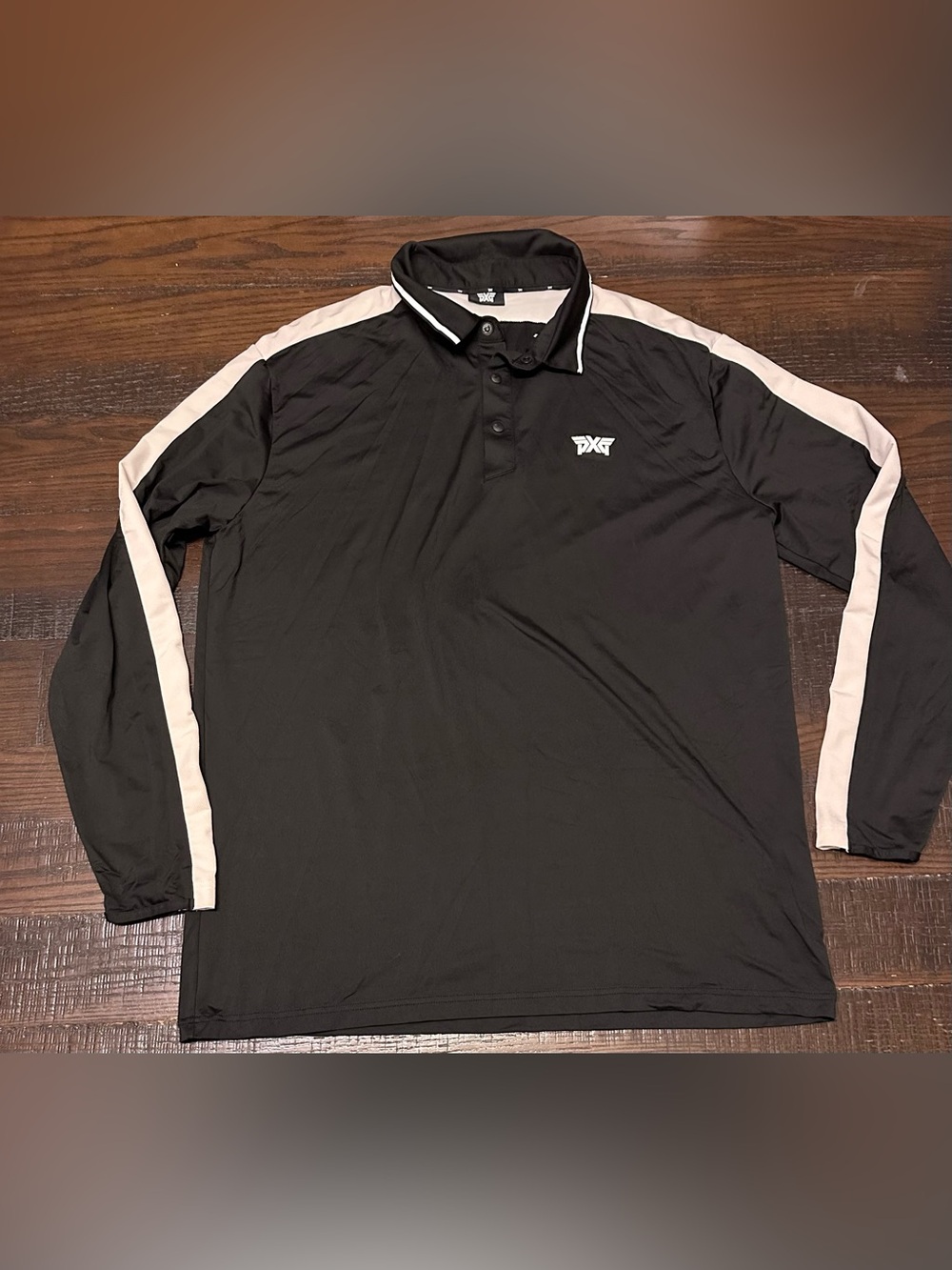 PXG Mens Long Sleeve Shoulder Panel Golf Polo Black Performance Stretch Sz Large